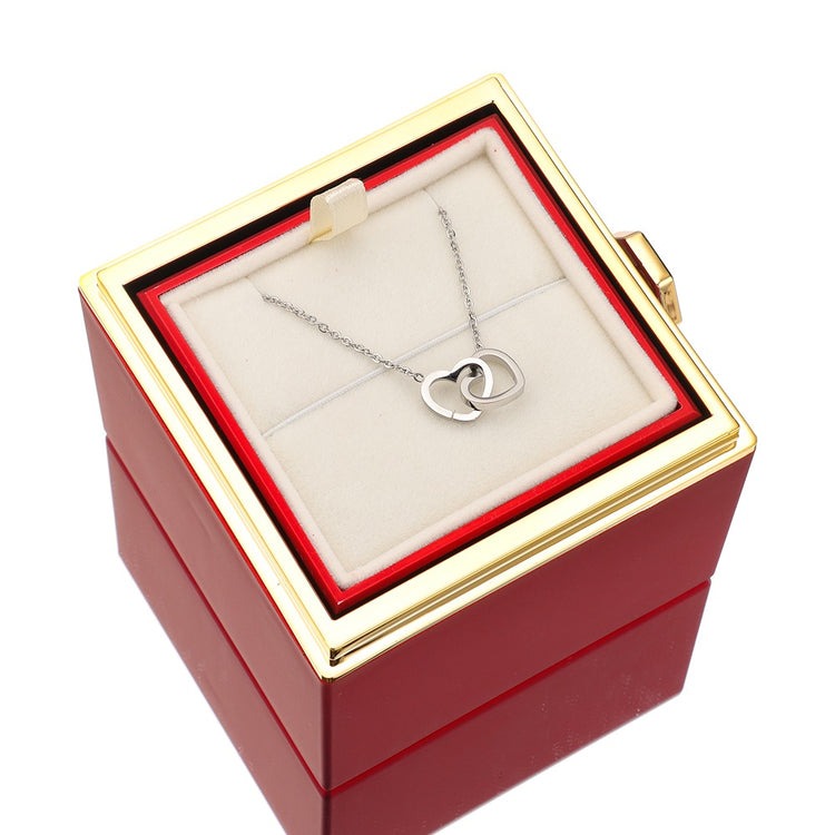 Ewige Rose in der Box - mit gravierter Halskette & echter Rose