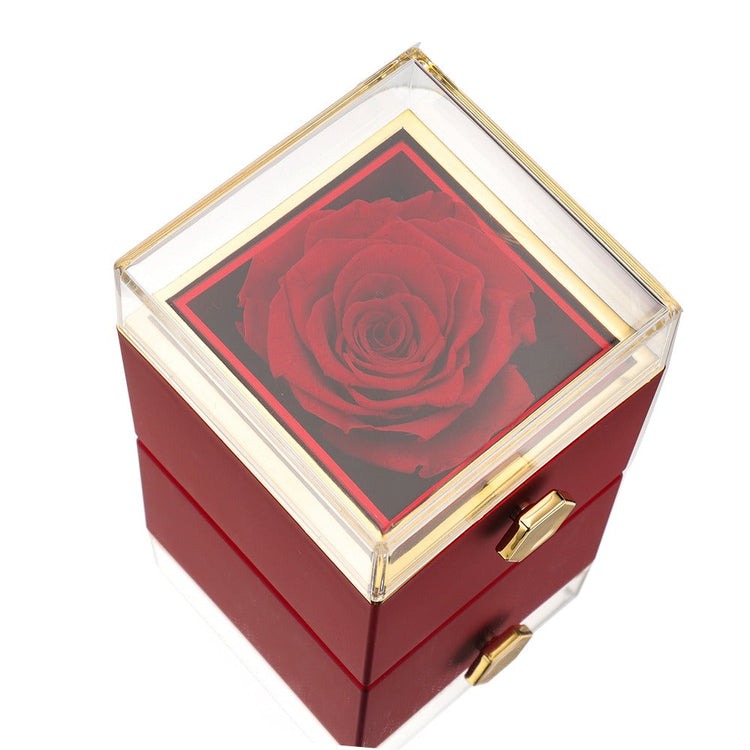 Ewige Rose in der Box - mit gravierter Halskette & echter Rose