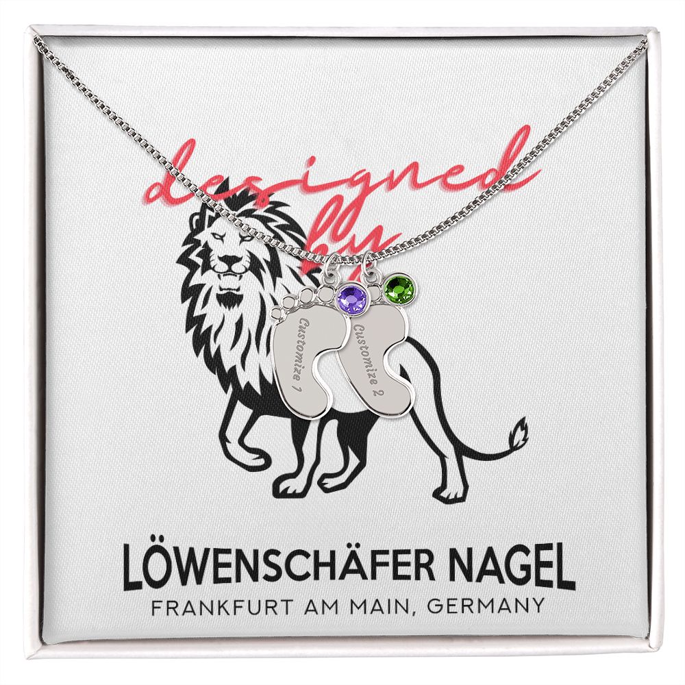 Eingravierte Babyfüße mit Geburtsstein-Amulett