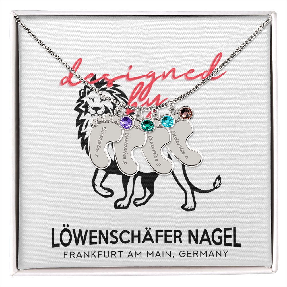 Eingravierte Babyfüße mit Geburtsstein-Amulett