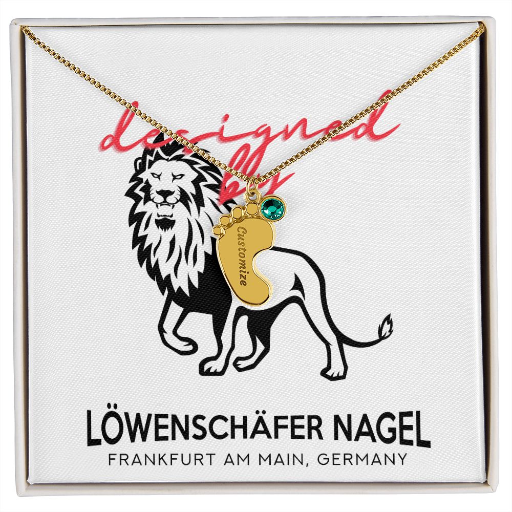 Eingravierte Babyfüße mit Geburtsstein-Amulett