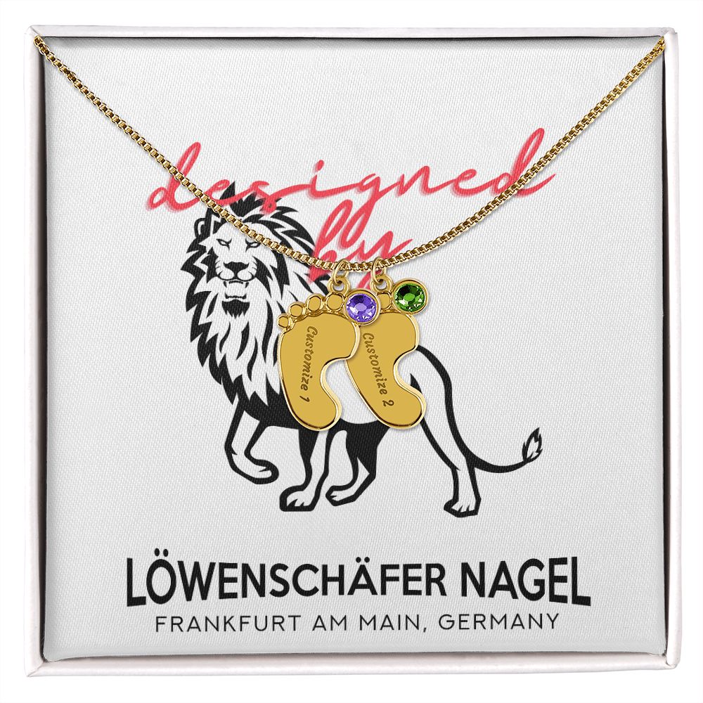 Eingravierte Babyfüße mit Geburtsstein-Amulett