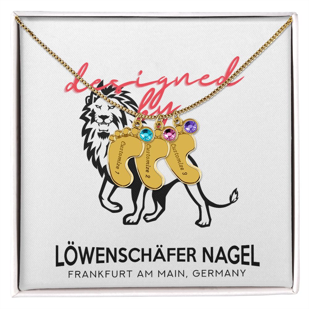 Eingravierte Babyfüße mit Geburtsstein-Amulett