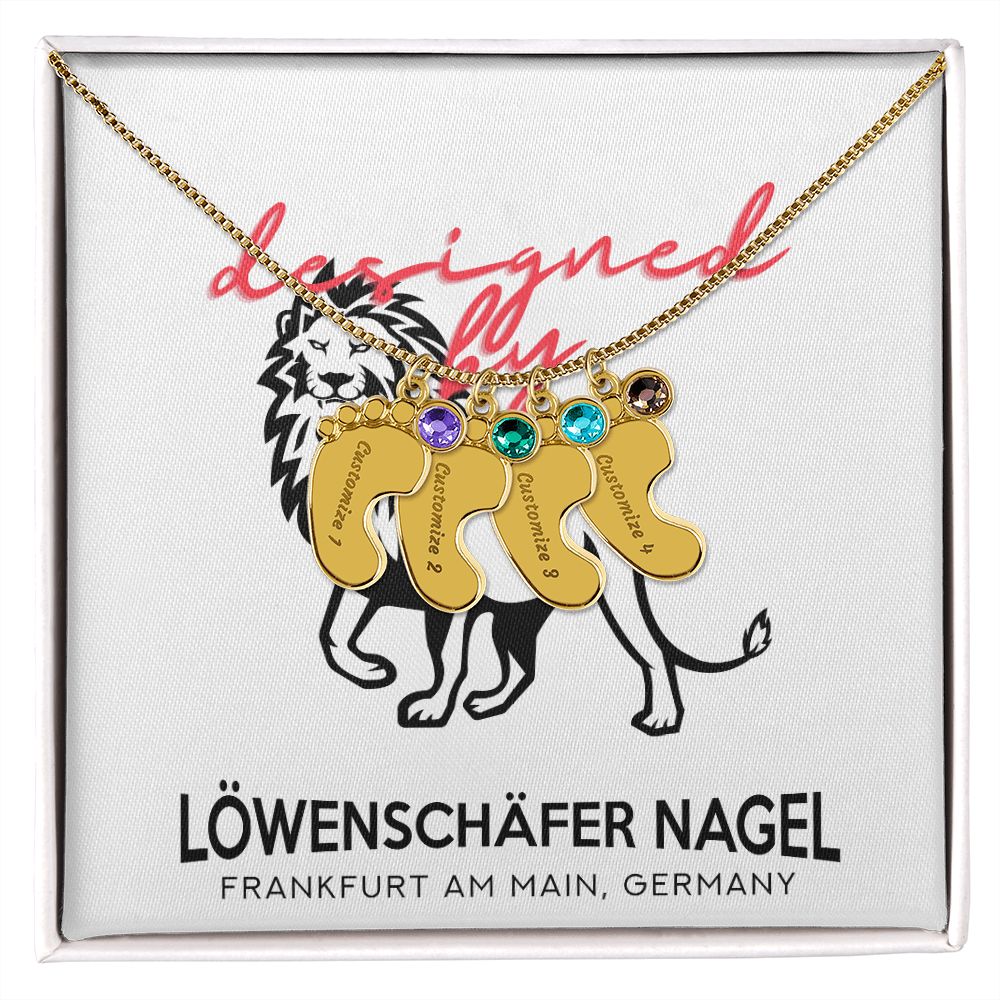 Eingravierte Babyfüße mit Geburtsstein-Amulett