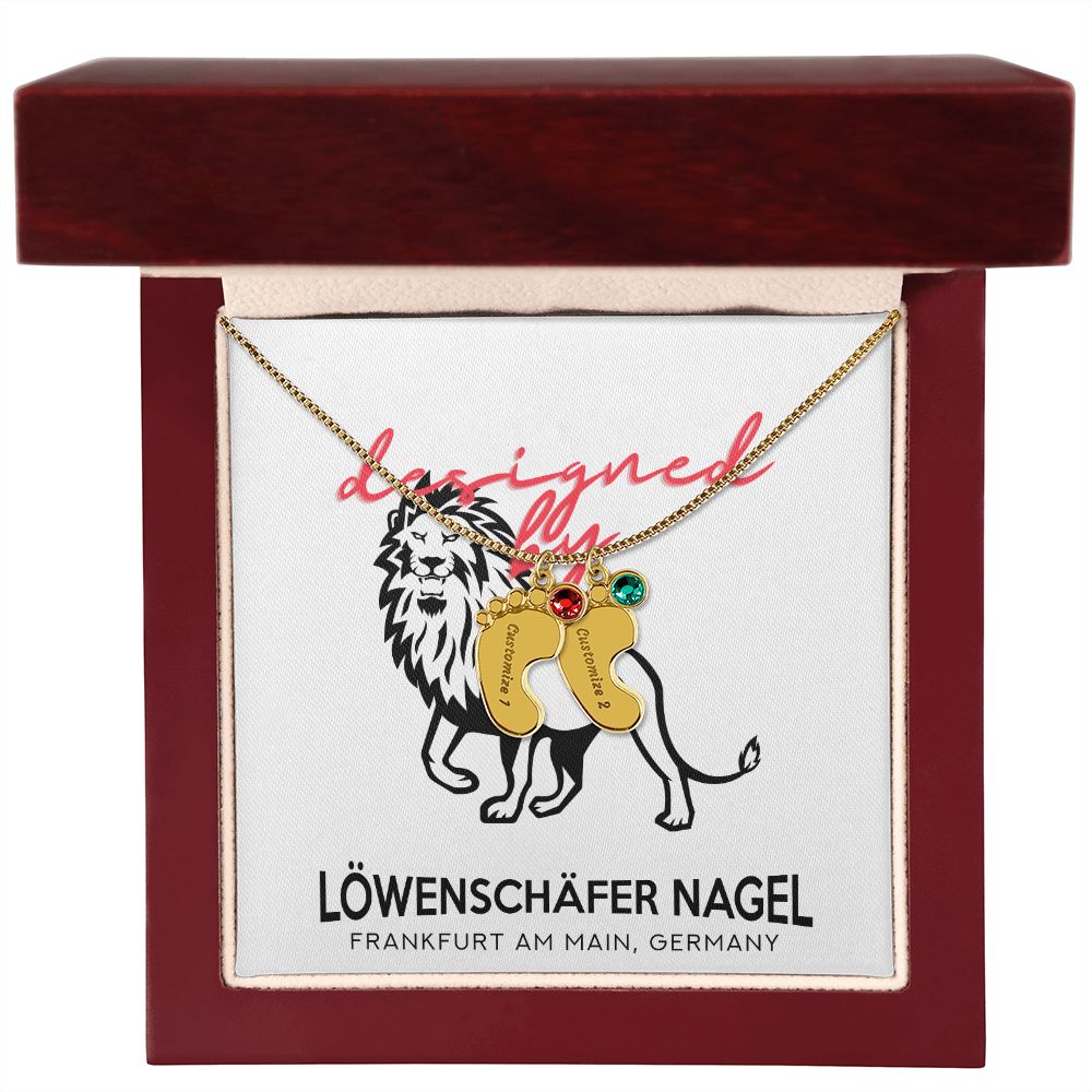 Eingravierte Babyfüße mit Geburtsstein-Amulett