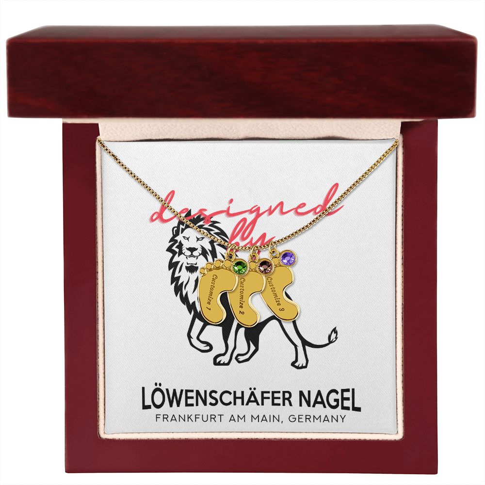 Eingravierte Babyfüße mit Geburtsstein-Amulett