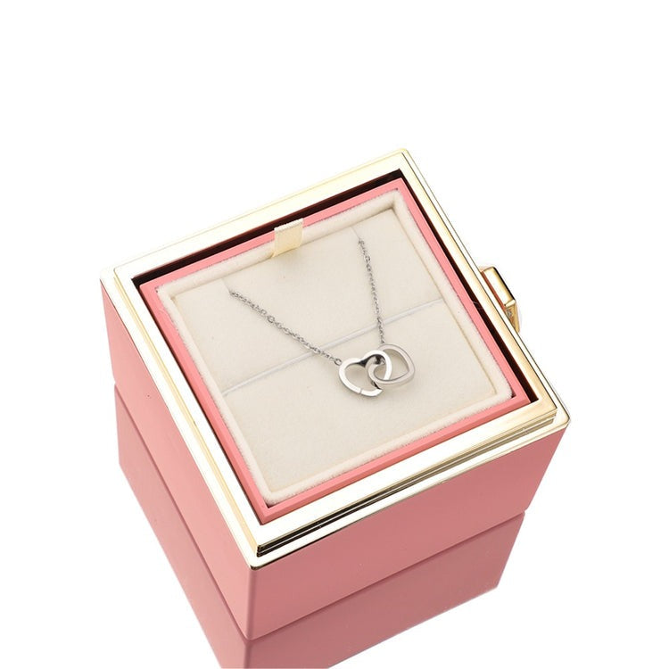 Ewige Rose in der Box - mit gravierter Halskette & echter Rose