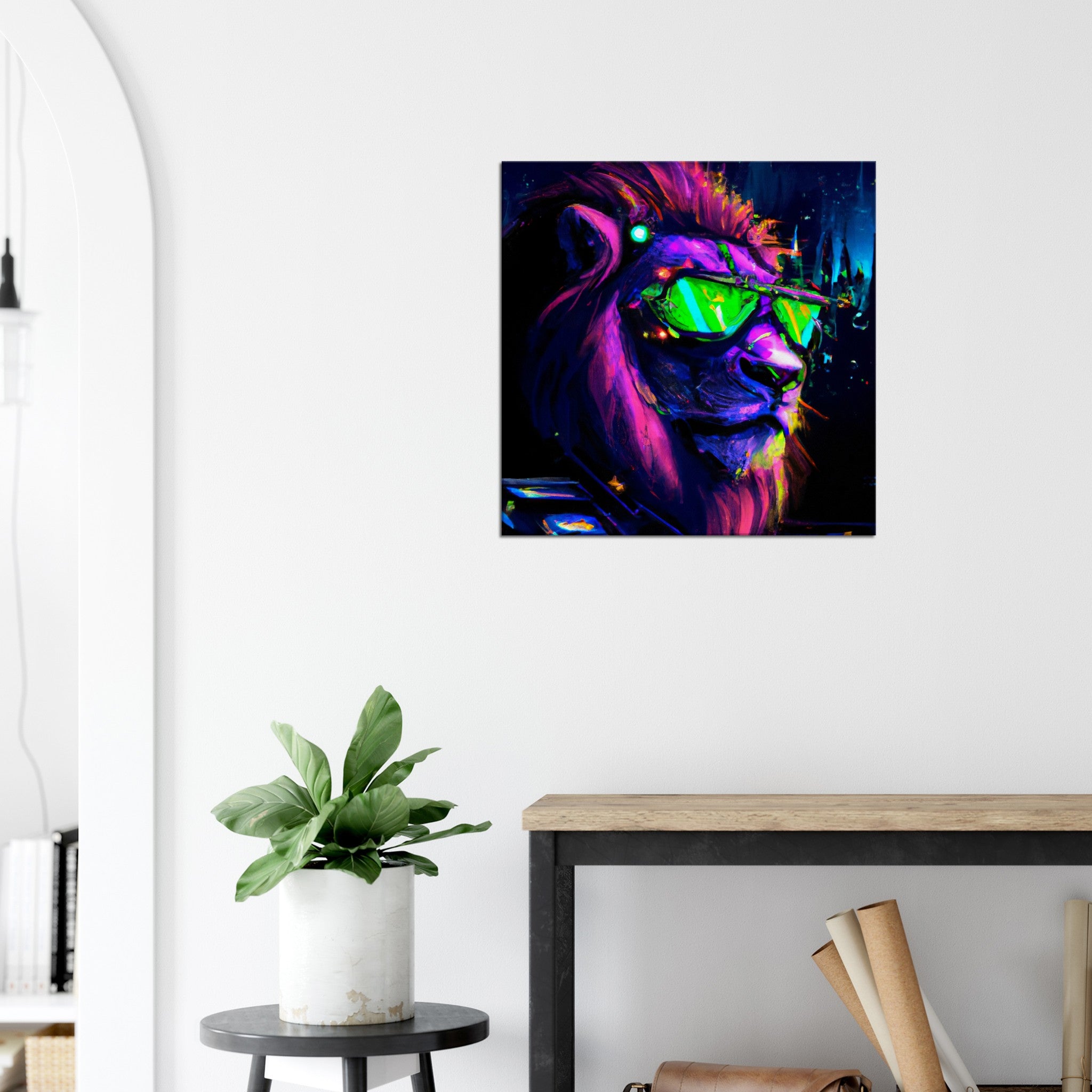 Neon Löwe - Premium Leinwand