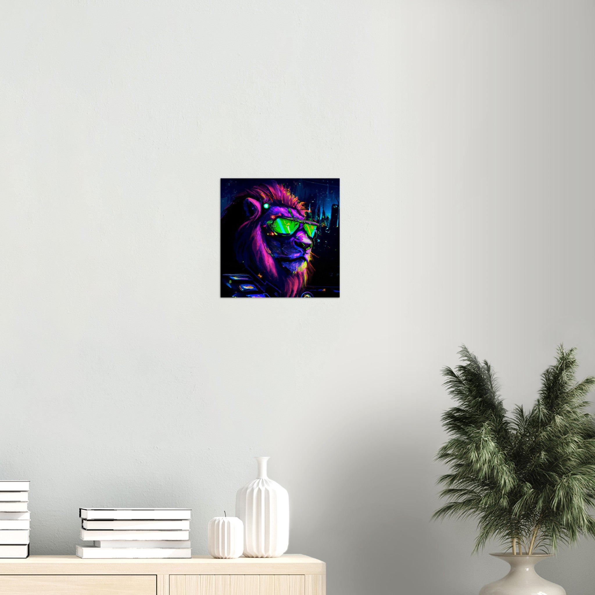 Neon Löwe Gebürstetes Aluminium Druck