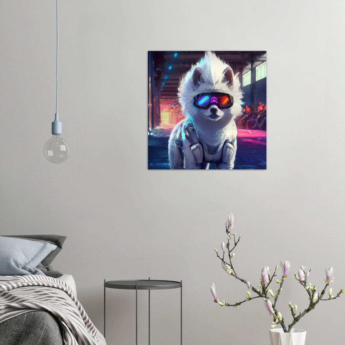 Weißer Zwergspitz Gebürstetes Aluminium Druck