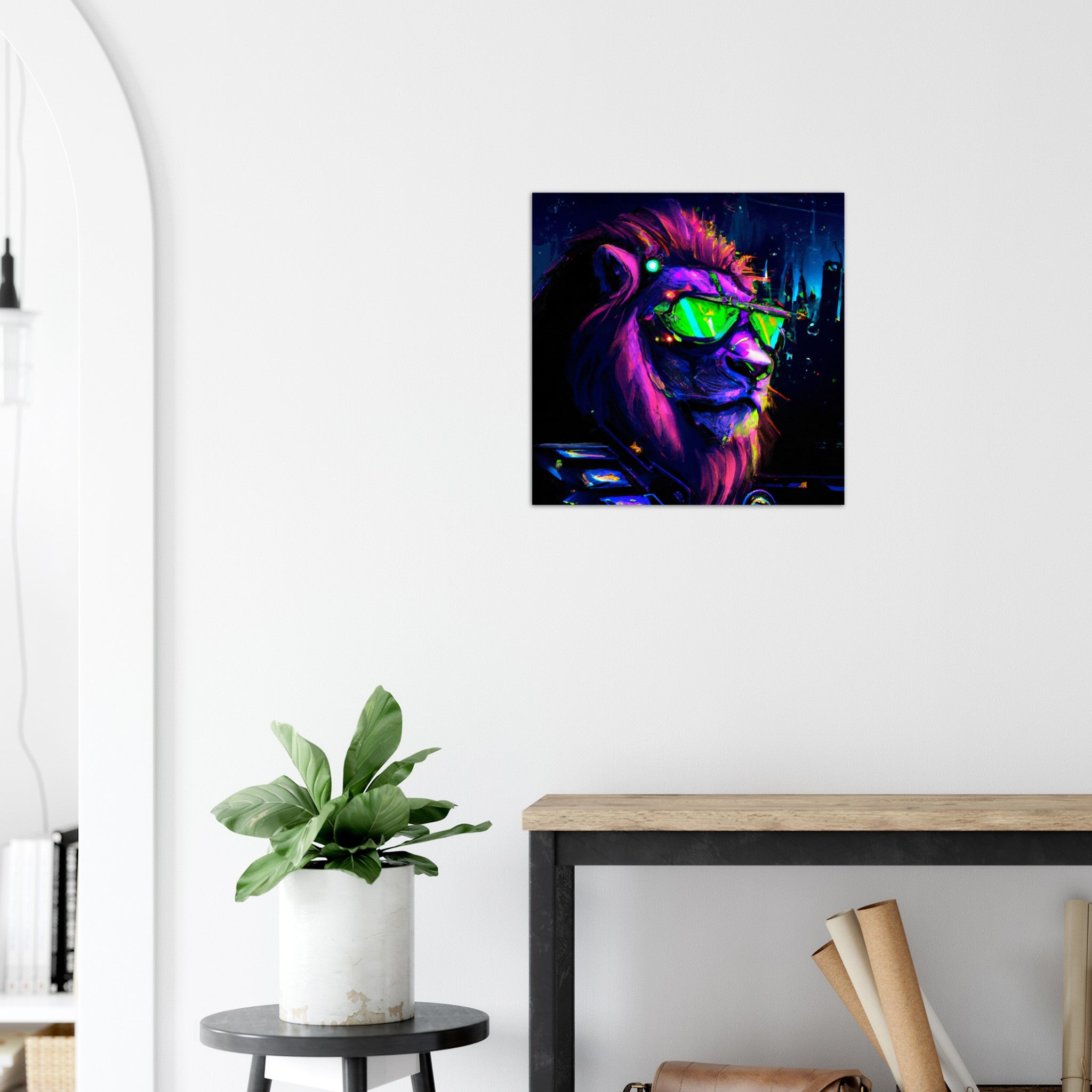 Neon Löwe Aluminium Druck