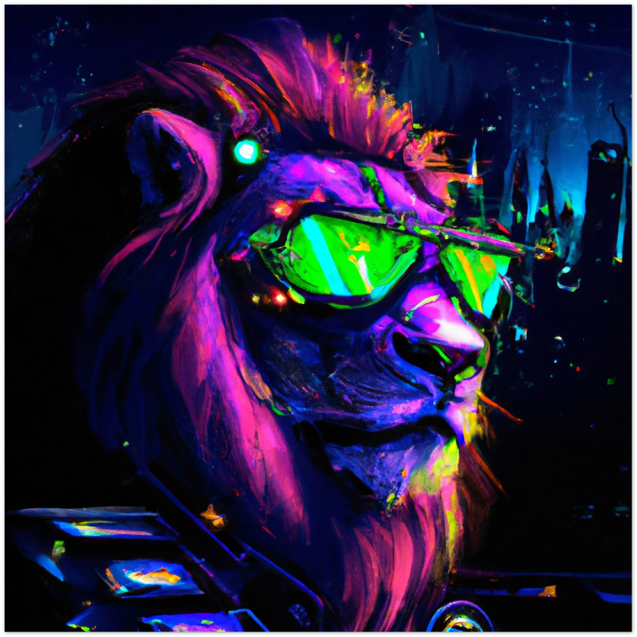 Neon Löwe Aluminium Druck