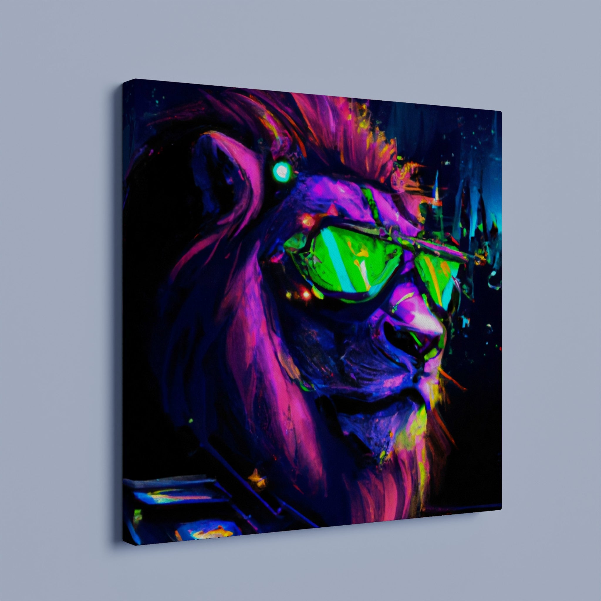 Neon Löwe - Premium Leinwand