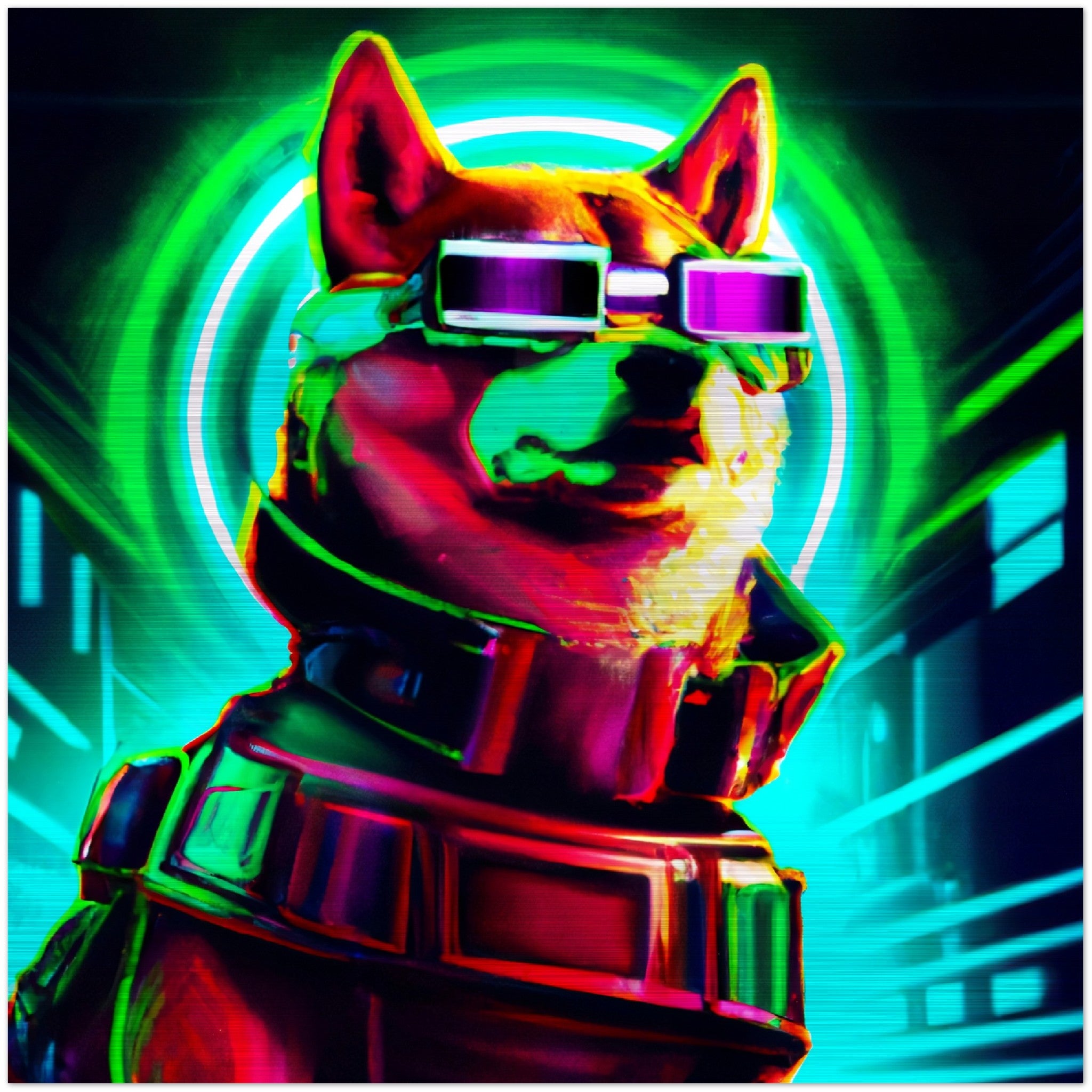 Matrix Shiba Inu Gebürstetes Aluminium Druck