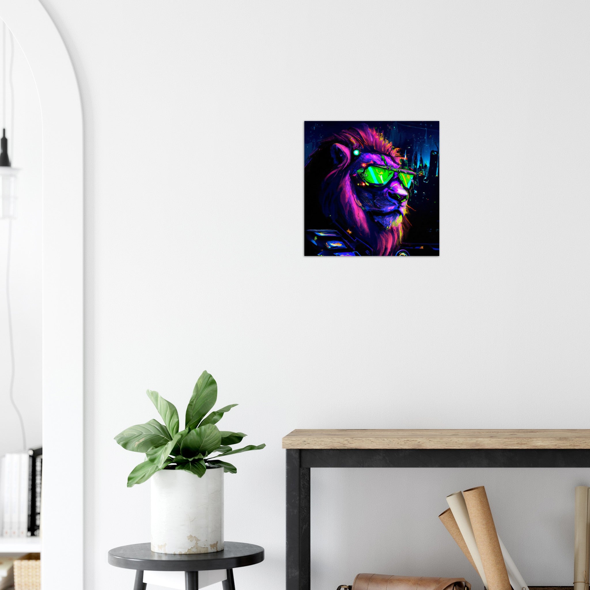 Neon Löwe Aluminium Druck