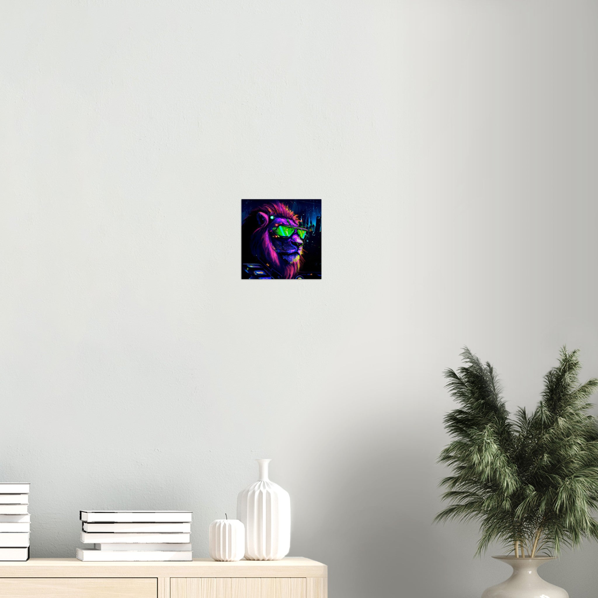 Neon Löwe Gebürstetes Aluminium Druck