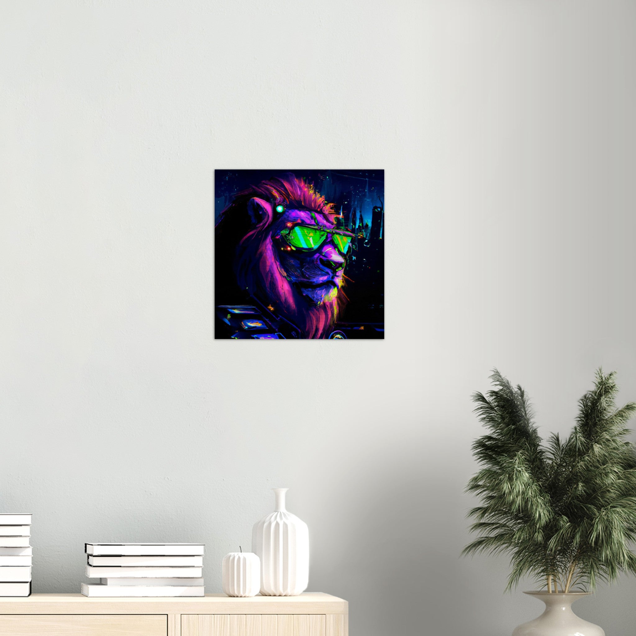 Neon Löwe Gebürstetes Aluminium Druck