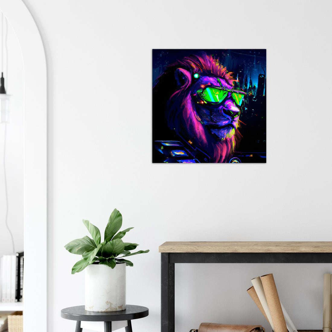 Neon Löwe Aluminium Druck