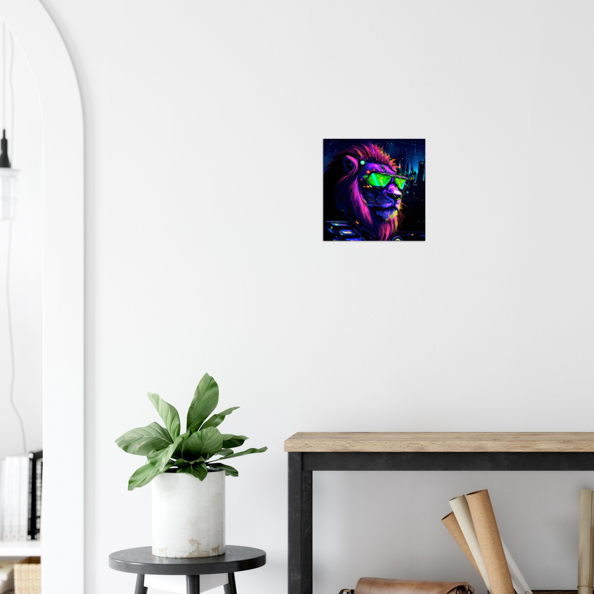 Neon Löwe Aluminium Druck