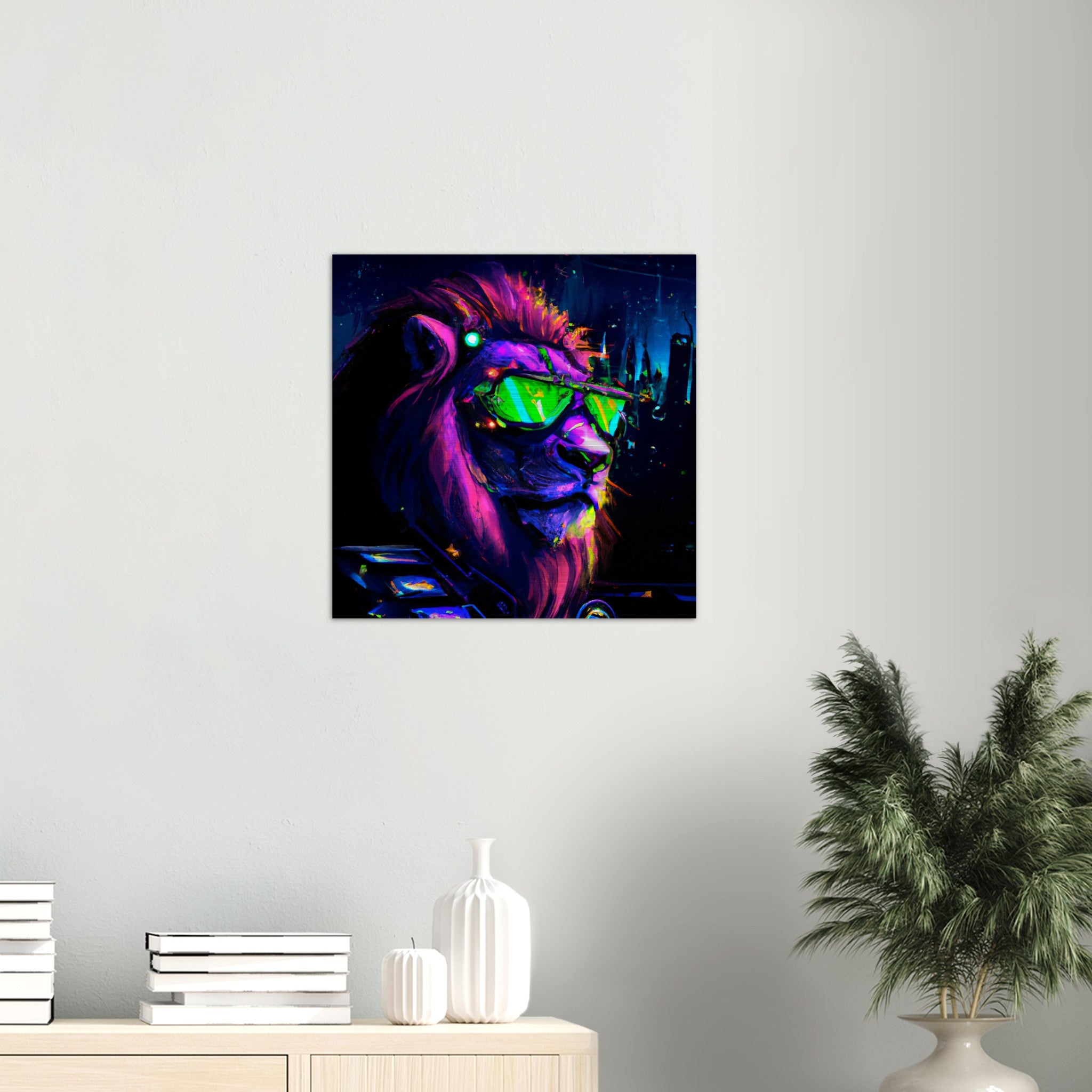 Neon Löwe Gebürstetes Aluminium Druck