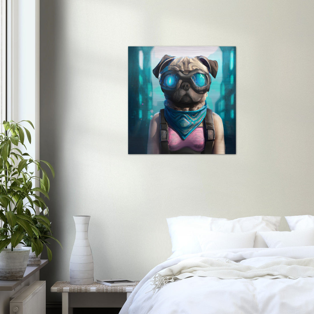 Weiblicher Mops Gebürstetes Aluminium Druck