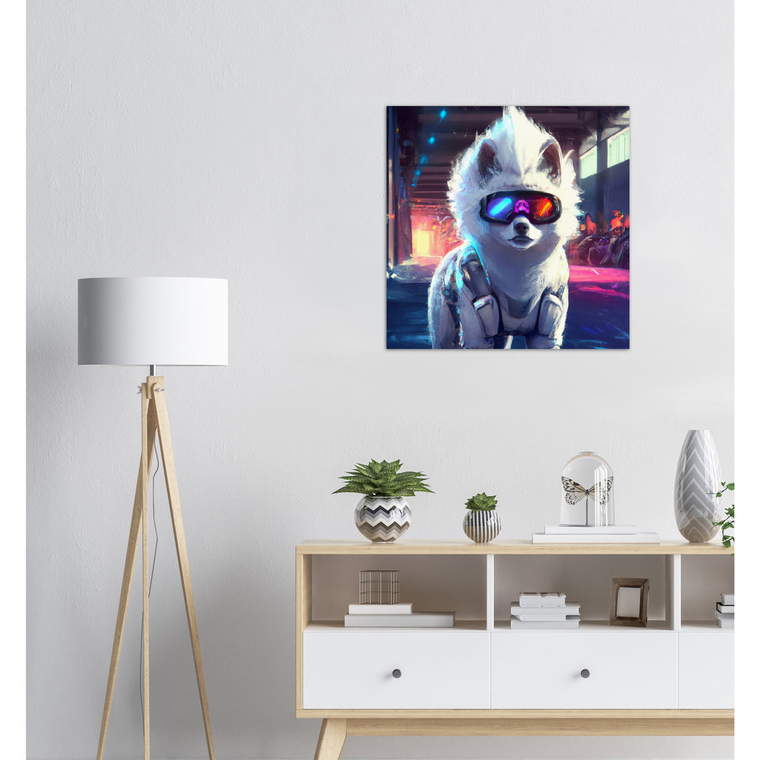 Weißer Zwergspitz Aluminium Druck