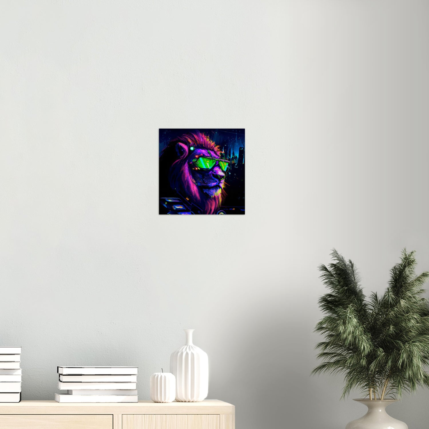 Neon Löwe Gebürstetes Aluminium Druck