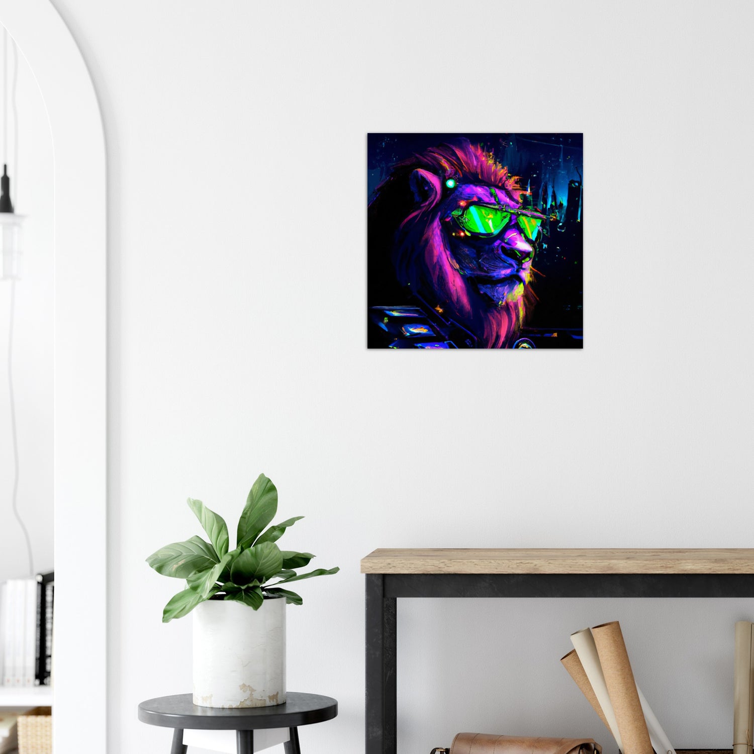 Neon Löwe Aluminium Druck