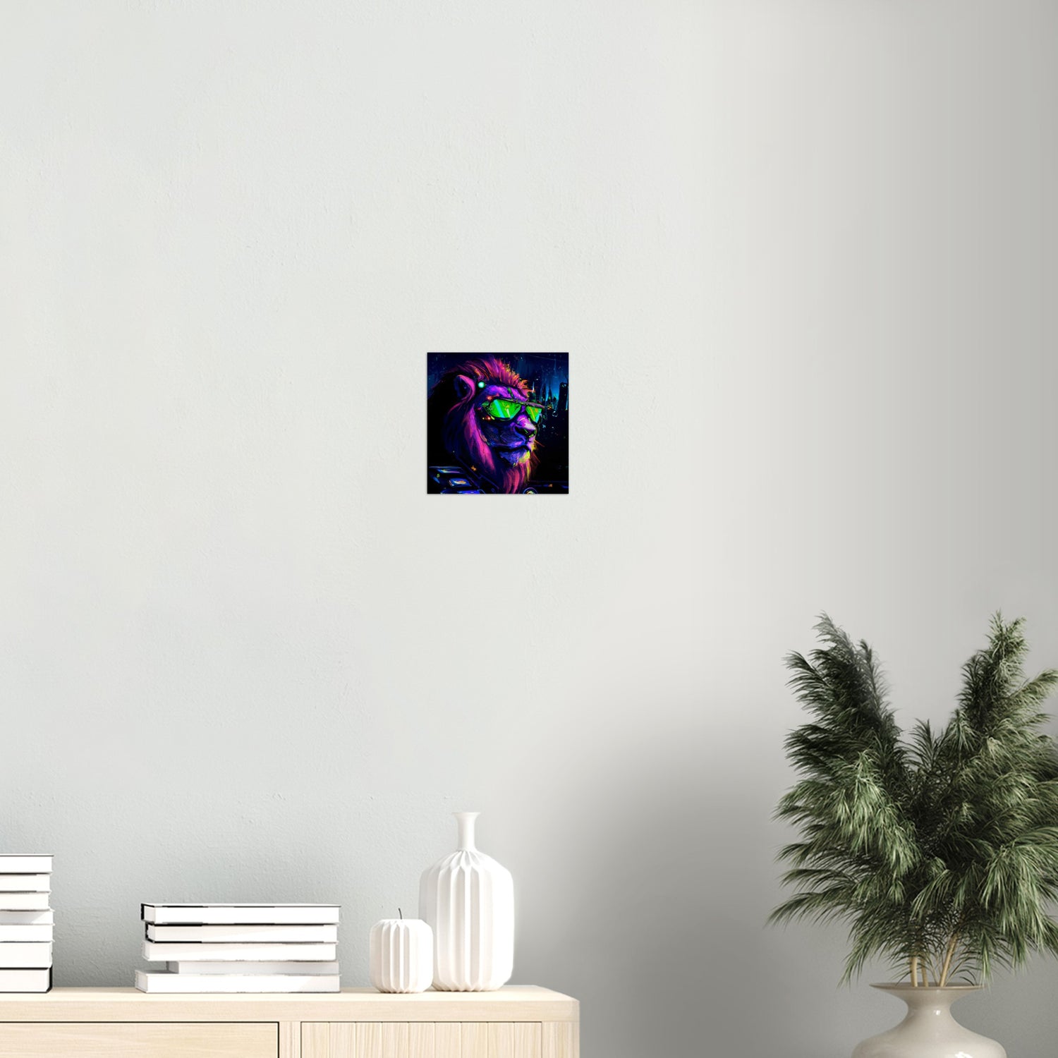 Neon Löwe Gebürstetes Aluminium Druck